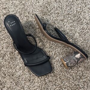 A New Day Black Heeled Mules with Straps